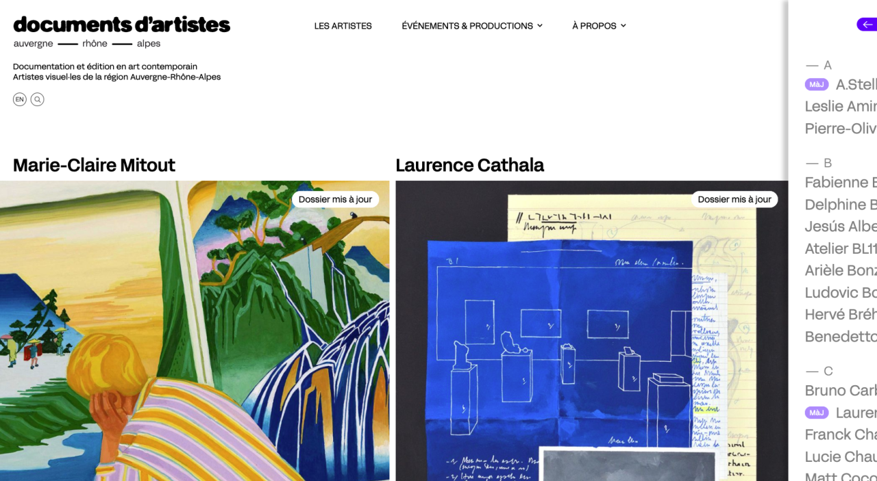 Documents d'artistes Auvergne Rhône-Alpes site web